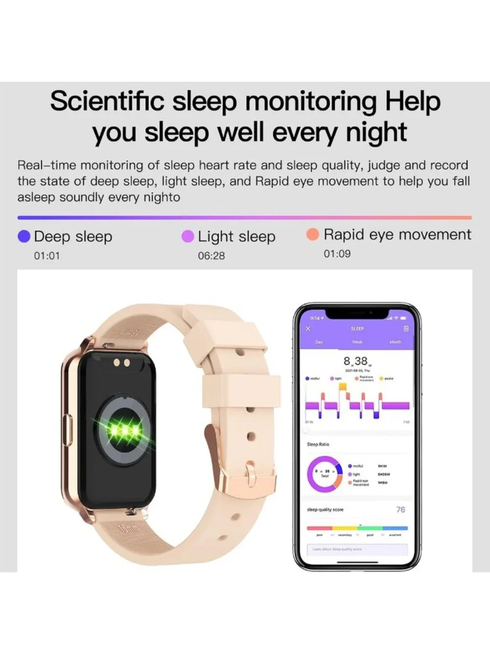 IP68 Waterproof Smart Fitness Watch for Men & Women - Heart Rate, Sleep Monitor